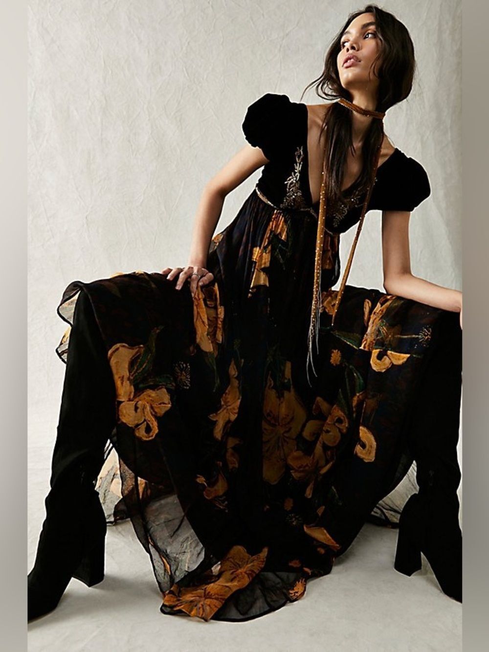 Free People Colette Maxi Dress Black Size 8 - Picture 2 of 11